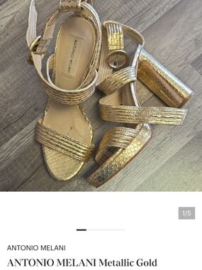 ANTONIO MELANI Gold Textured Strappy Block Heel Sandals -bundle Sale For Buyer